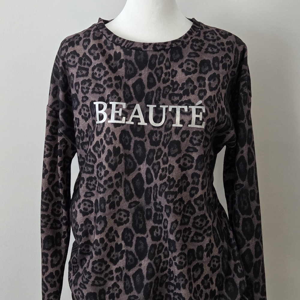 Leopard Print Long Sleeve Top - Brown/Black